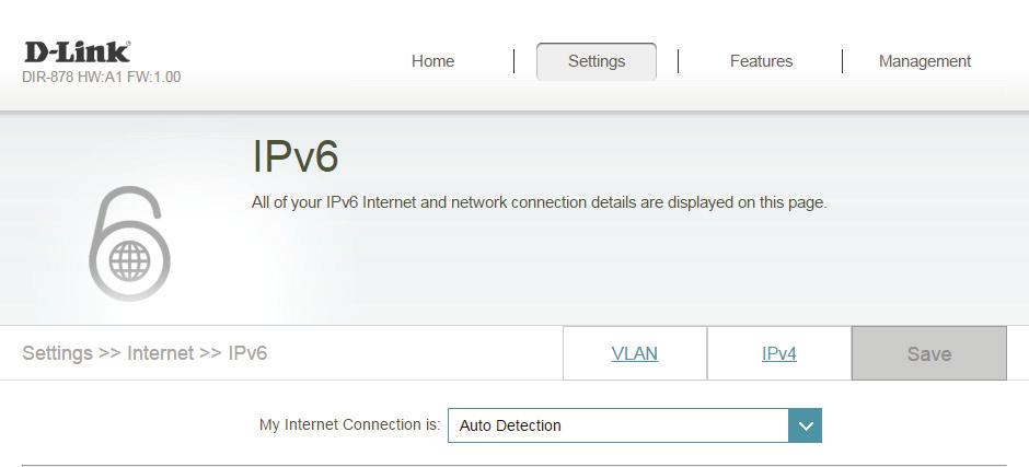 Section 4 - Configuration Auto Detection Select Auto Detection to automatically detect the IPv6 connection method used by your Internet Service Provider (ISP).