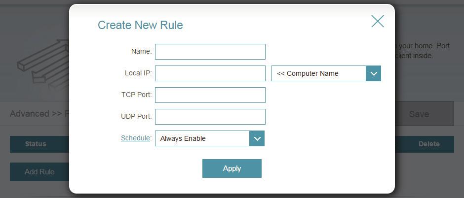 Section 4 - Configuration Port Forwarding Port forwarding allows you to specify a port or range of ports to open for specific devices on the network.