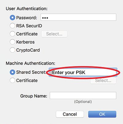 Section 5 - Quick VPN VPN Setup Instructions (Continued) Enter your Passkey in the Shared Secret