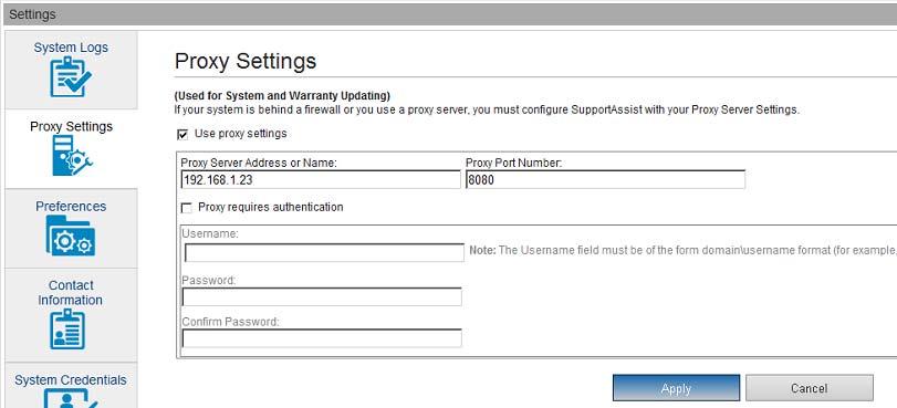 f. Navigate to Settings > Proxy Settings and review available settings NOTE: This is typically configured immediately after