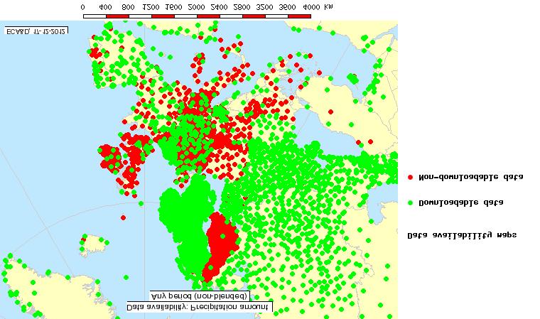 Figure 1. Precipitation stations in ECA&D with downloadable data (green) and non-downloadable data (red). Figure 2.
