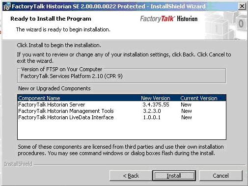 2 Installing FactoryTalk Historian SE On the custom setup screen, you can select the components you want to install. Note that by default, all components are selected for installation.