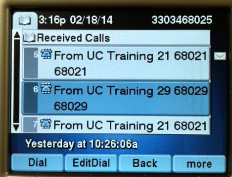 View/Dial From Call Logs, continued Scroll to select a call, press Dial to call back, or press