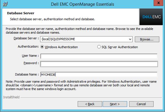 To set up the OME on the local database with multiple SQL Server instances, select the server from the