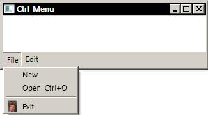 Dock="Bottom"> <MenuItem Header='_File'> <MenuItem Header='_New'/> <MenuItem Header='_Open' InputGestureText="Ctrl+O" /> <Separator/> <MenuItem