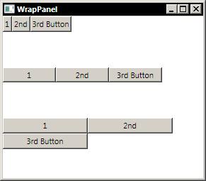 using the ItemWidth and ItemHeight properties <StackPanel> <WrapPanel> <Button>1</Button> <Button>2nd</Button> <Button>3rd Button</Button>