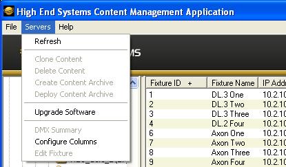 Configuring Columns Select which columns are present by selecting Configure Columns from the Servers menu in the menu bar or by right clicking anywhere in the main pane of the CMA.