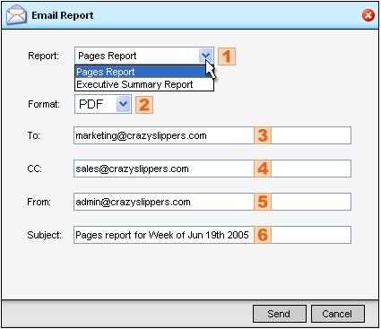 Emailing a Report You can email any of your reports in HTML (the LiveSTATS.XSP format) or PDF (Portable Document Format) through the Email function.