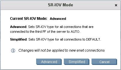Advanced Mode In this mode, you can configure the SR-IOV type and allocated VFs. You can request the number of VFs to allocate on a PF using SR-IOV Type "Custom".