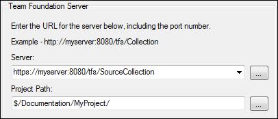 Note: Be sure to specify the path deeper than the server name. For example:.../tfs/defaultcollection or.../tfs/sourcecollection If you do not know this information, contact your system administrator.