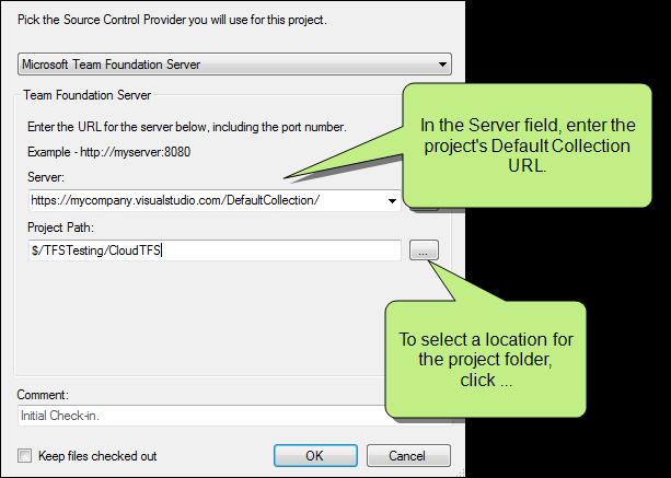 The Browse Source Control Folders dialog opens. 8. Click on the Team Foundation Server folder to which you want to bind the Lingo project. 9. Click OK. 10.