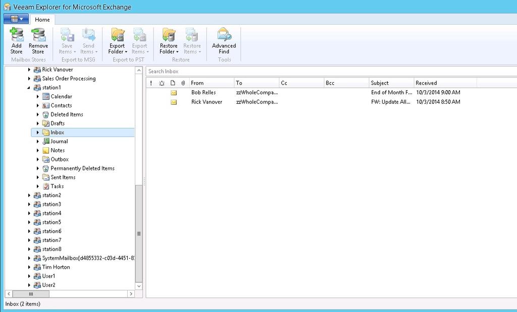 Figure 3 You cannot do full restores directly to the original mailbox with Veeam Backup Free Edition, but as you can see, it still has many capabilities that contribute to added functionality for