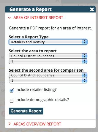 AREA OF INTEREST REPORT The Select a Report Type box defaults to the report that matches the tab from which you clicked the report icon.