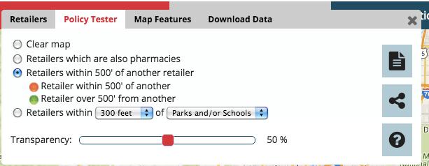 Because you are using the Policy Tester to display retailers that are also pharmacies, the default for select a report type will be Policy, Pharmacy.