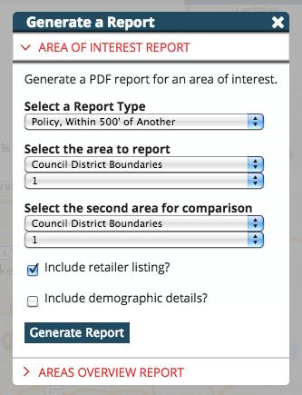 Use the drop-down box below select the area to report to choose an area of interest.