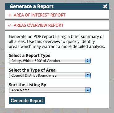 Use the drop-down box below select the type of area to choose a type of boundary area. This can be one unit of any boundary area included in the Store Mapper for your state.