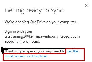 6. On the We re Opening OneDrive window, click the blue link that says to get the latest version