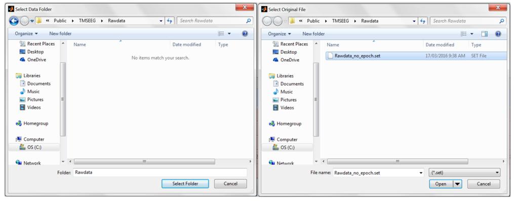 Figure 2: Selecting folder (Left) and File