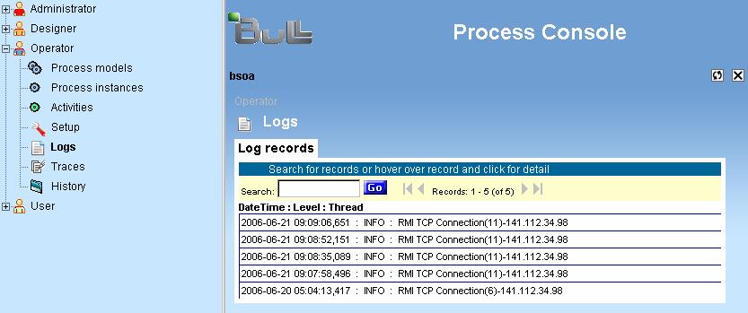8.2 Accessing Logs Select the following path in the Navigational Tree (Left Panel): Operator Logs. Figure 8-2.