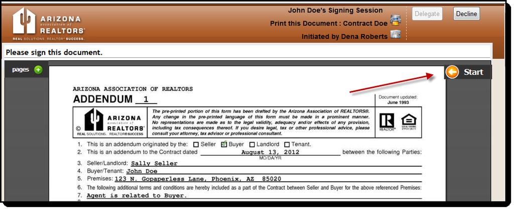 6. The signer will click once on each field to sign,