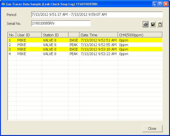 5. To view the complete leak check snap log data, double click the desired file.
