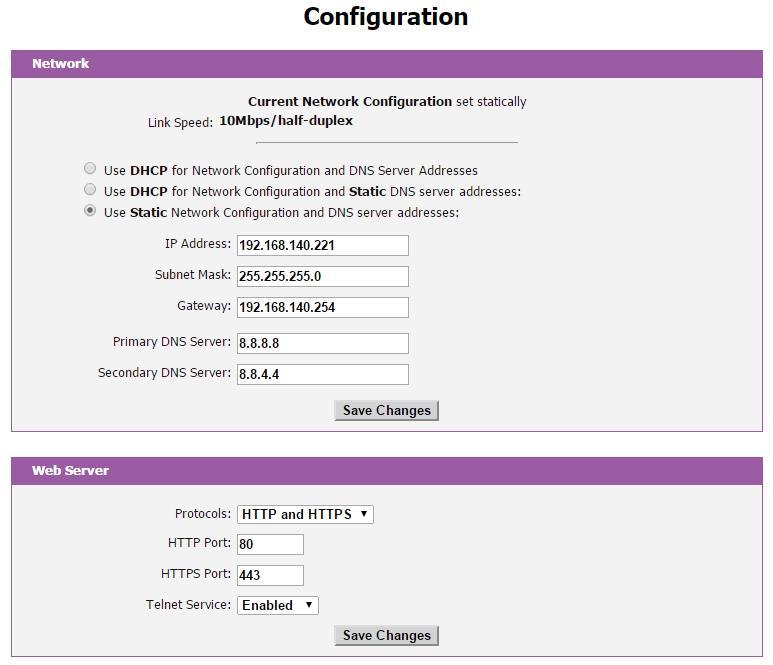 Unit Configuration Network Configuration The unit s network configuration is set on the Network tab of the Configuration page.