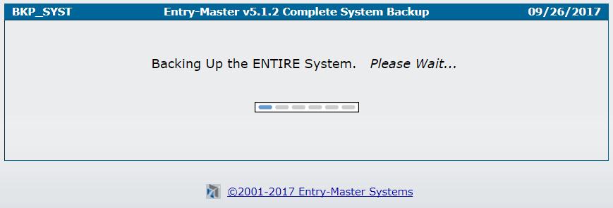 Figure 4-5. Complete System Backup In-Progress Once the backup is completed, the following screen will display (see Figure 4-6 below): Figure 4-6.