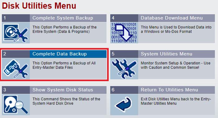 Complete Data Backup A Complete Data Backup involves only backing up only the data files; the entire contents of the system would be saved in a Complete System Backup, and would not need to be