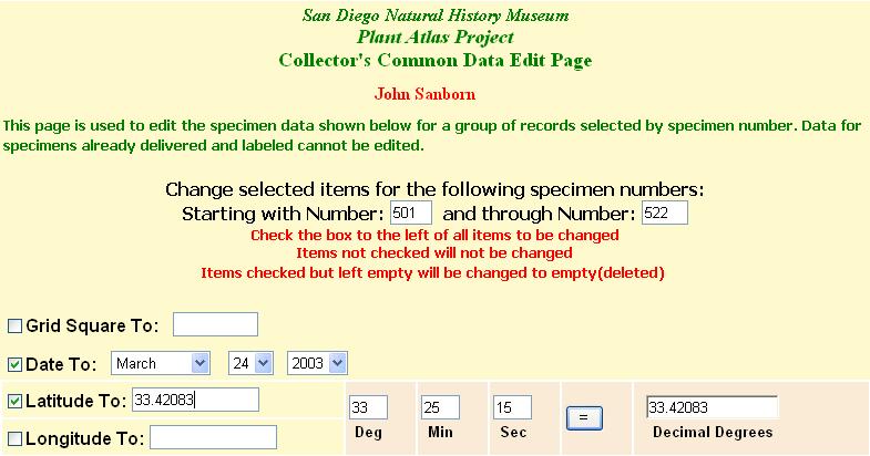 Entry Instructions Specimen Number Enter the specimen number whose data you wish to edit.