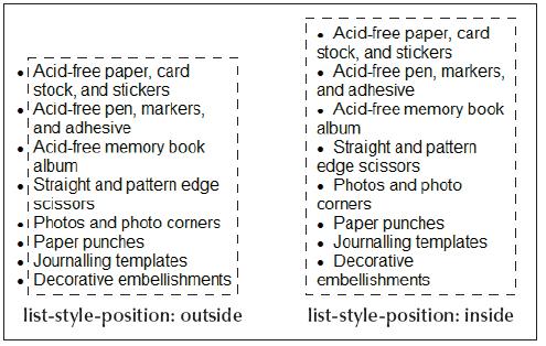 Applying Styles to Lists List Marker Positions: