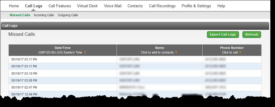 Call Logs Call Logs allow you to have quick and easy access to all of your Missed, Incoming, and Outgoing call records.