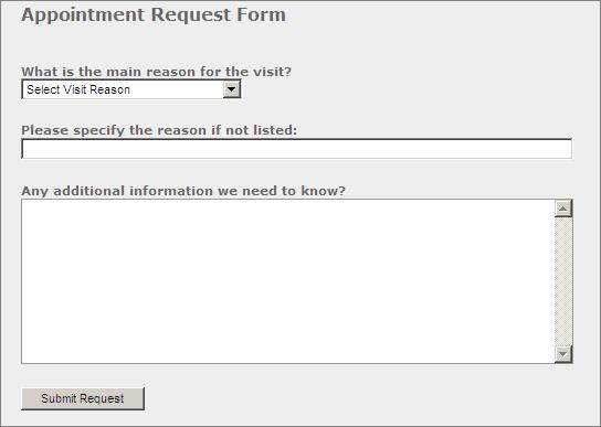 Read and respond to the Disclaimer message by clicking the Agree button, and then click Continue. The Appointment Request Form displays. 4.