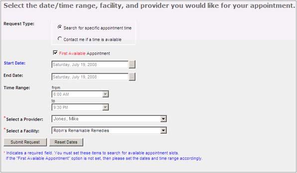 7. Select an appointment Request Type.