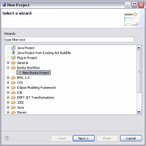 2.4 Creating a workflow/bpm Eclipse project This feature is available in the Eclipse version of ProEd. Main purpose is to accelerate the process of creating a workflow project in Bonita.
