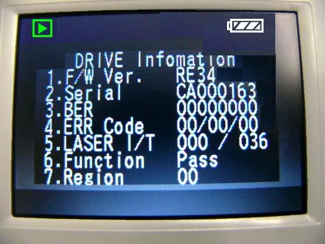 DVD Drive/Camera information Item 2: DVD Drive information 1.DVD drive F/W Version 2.Drive Serial No 3.BER 01234567 4.