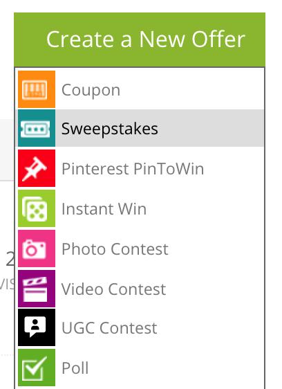 Step 4: Click on the Create an Offer button in Woobox and choose the Sweepstakes option and go through the wizard template REALLY SIMPLE and FAST.