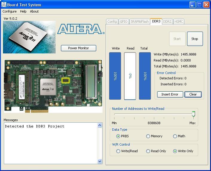 Data in is done using the Read Only button. DDR3 runs at a clock frequency of 400MHz.