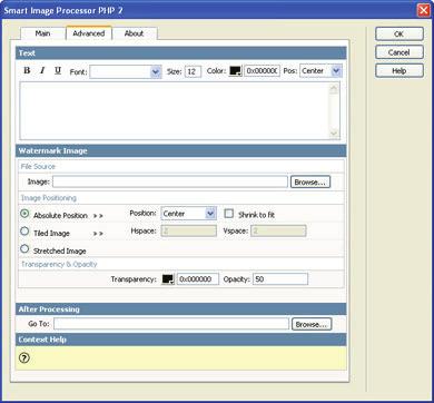 New Interface for ease of use in Dreamweaver The user interface of Smart Image Processor PHP 2 is very clear!