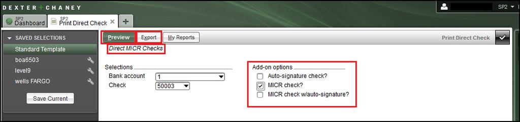 **NOTE = If using the MICR Checks Add-on product and Auto-Signature Add-on product together then select the MICR check w/auto-signature option during the Check Print.