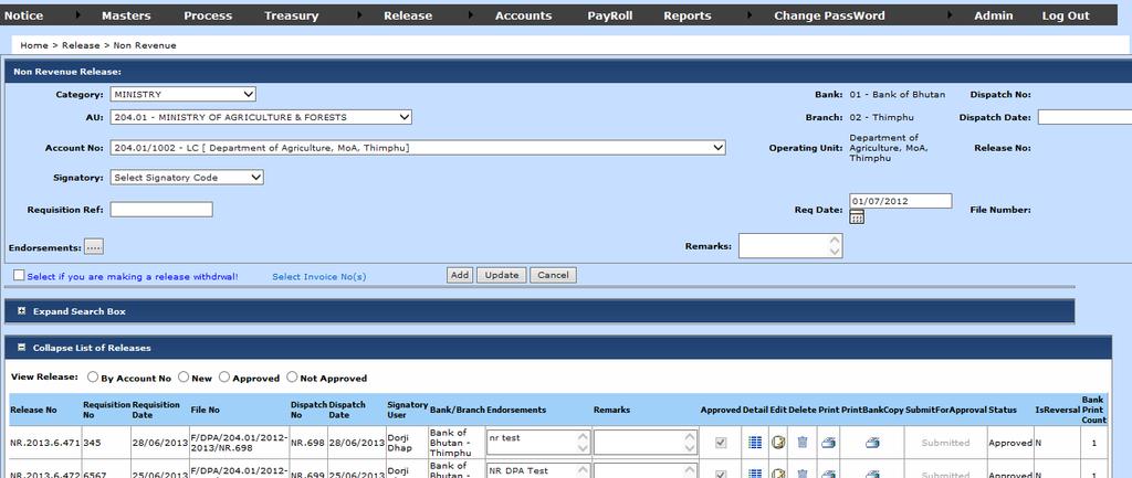 Step 4: Non Revenue (DPA-Concern Verifying Official): a) Go to the Release Module and select