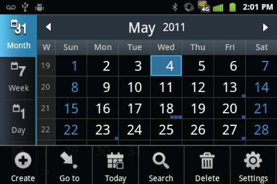 Tap an event to view its details. Slide left or right across the screen to view earlier or later weeks. Month View In Month view, you ll see markers on days that have events. When in Month view: 1.
