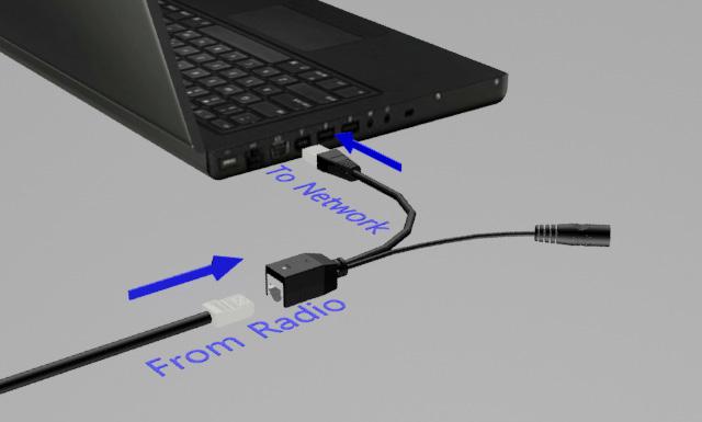 A. Connect the opposite end of your Ethernet cable to the Power over Ethernet Injector, and the RJ45 tail of the PoE to your network. B.
