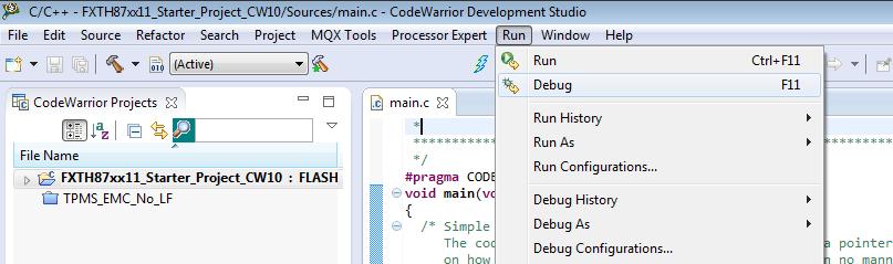 ii. Debug Configuration After having built the project go to Run and select Debug. The following window should appear. Choose the right configuration and click OK.