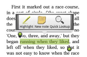 196 More apps Adding a note or highlighting selected text Spotted an interesting quote or a less-known fact? Take note or highlight it. While reading an ebook, press and hold on a word.