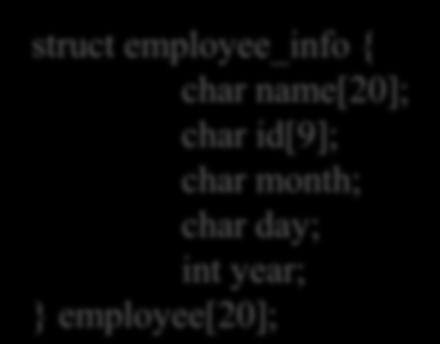 employee[20]; An array of 20 employee_info data types referred to as employee.