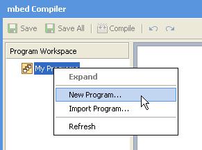 Your new program folder will be created under "My Programs". View the default program source code Click on the "main.