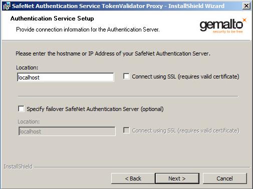 Installation and Upgrade 6. On the Authentication Service Setup window, enter the IP address of the SAS server and click Next.