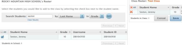 in name and click Go Select individual students by clicking on box next to name Click box next to ALL