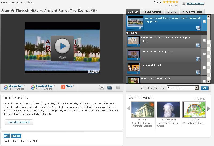 Full Video Description All videos have a description with information about the length of the video and shows the number of segments available.