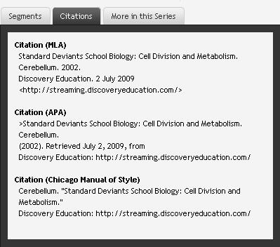 Citations Since all of the digital media on the Discovery Education streaming site is protected by copyright, it is important to include the proper citations for the videos, images, and articles